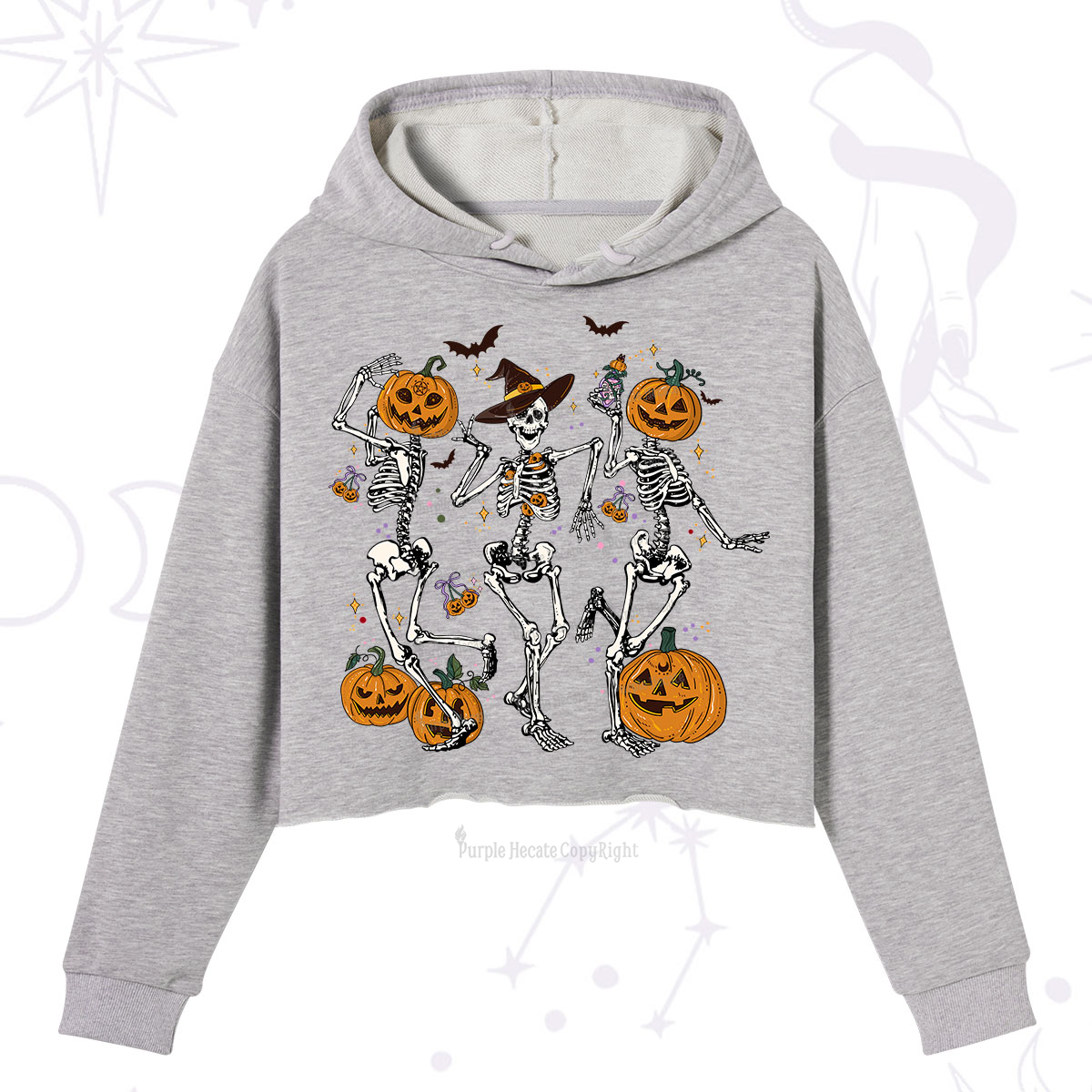 Purplehecate Pumpkin Head Skeleton Dance Halloween Crop Hoodie
