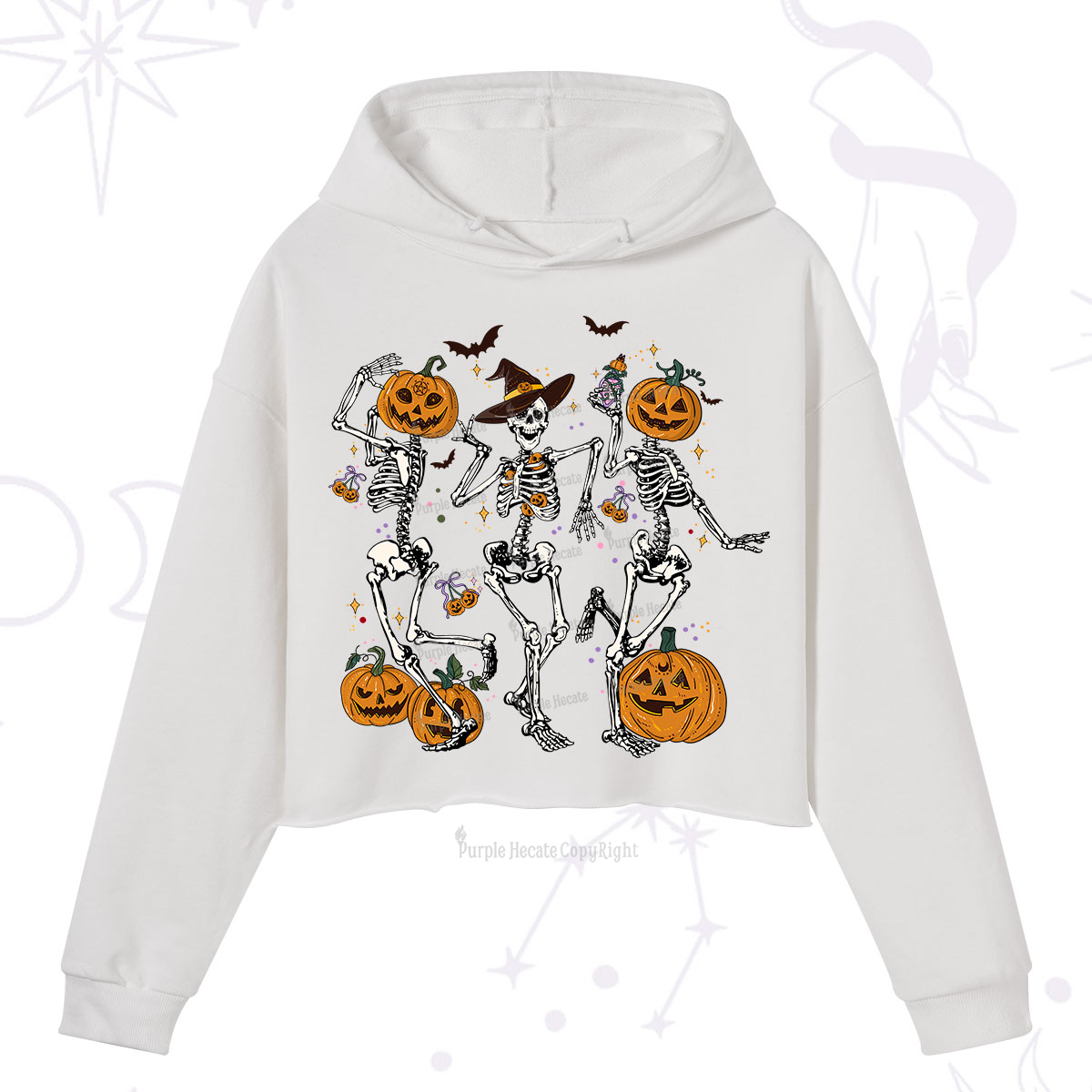 Purplehecate Pumpkin Head Skeleton Dance Halloween Crop Hoodie