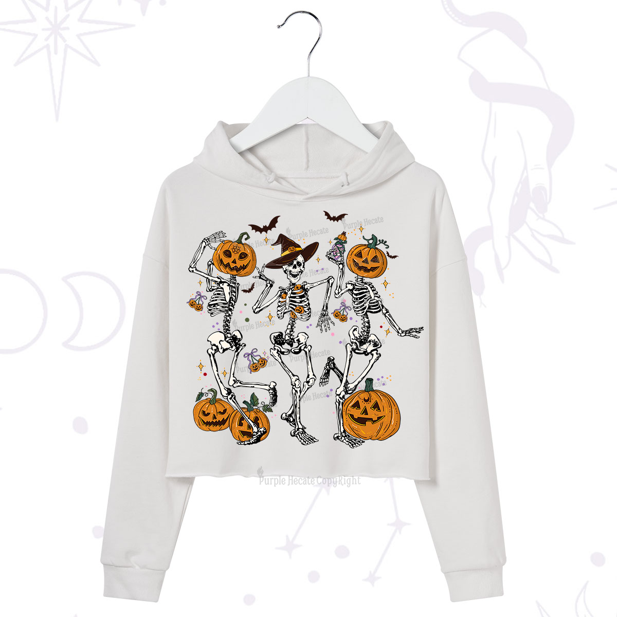 Purplehecate Pumpkin Head Skeleton Dance Halloween Crop Hoodie