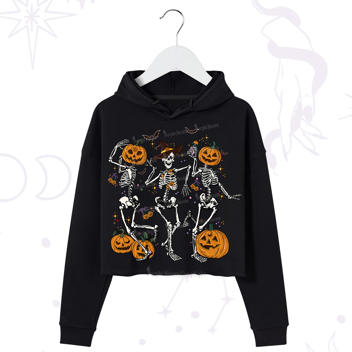 Purplehecate Pumpkin Head Skeleton Dance Halloween Crop Hoodie