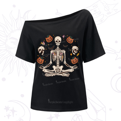 Purplehecate Funny Skeleton Halloween One-Shoulder T-Shirt
