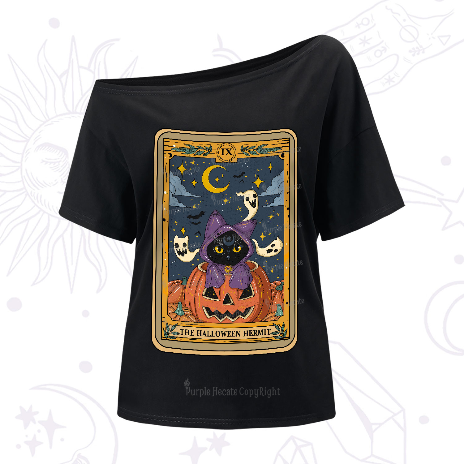 Purplehecate The Halloween Hermit Tarot One-Shoulder T-Shirt