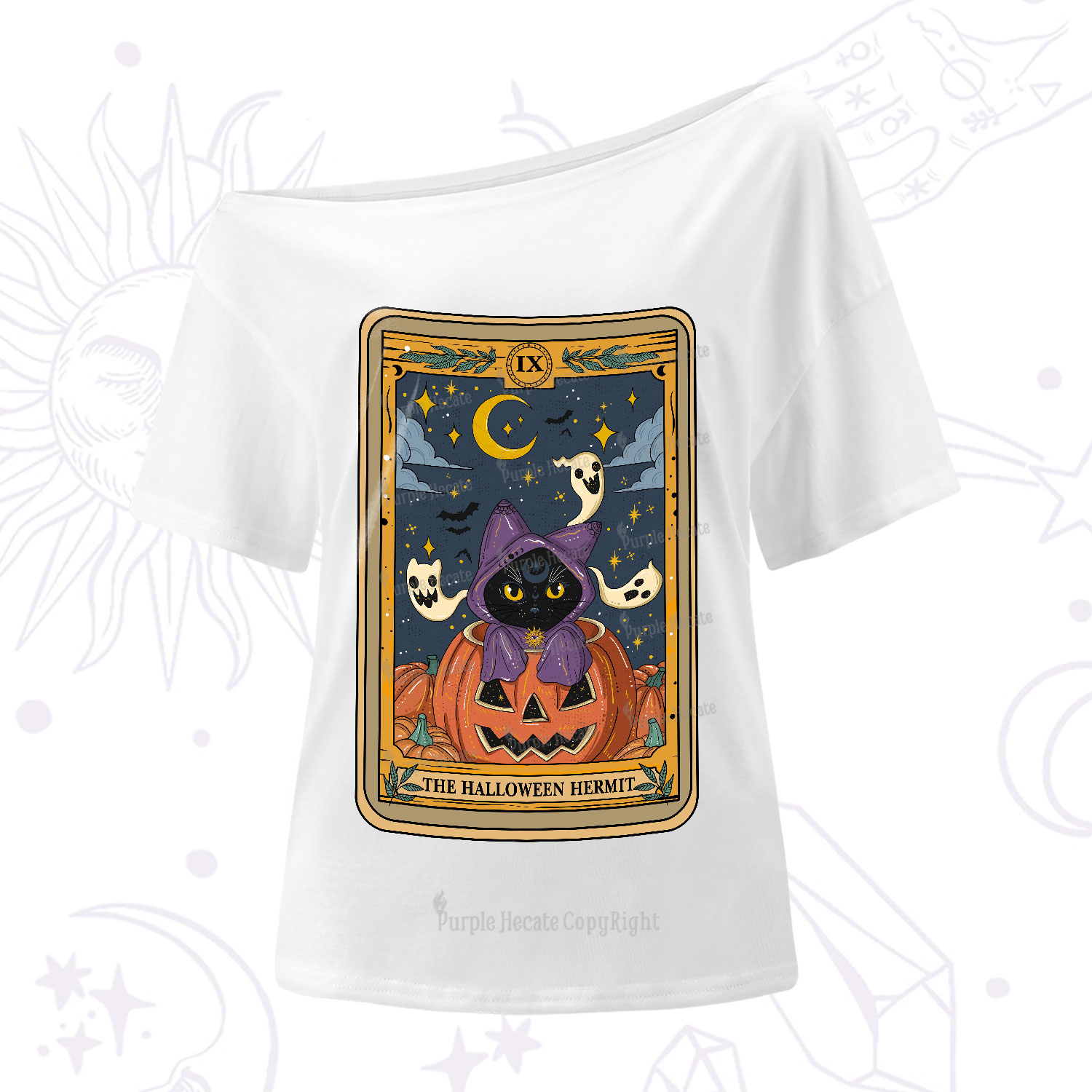 Purplehecate The Halloween Hermit Tarot One-Shoulder T-Shirt