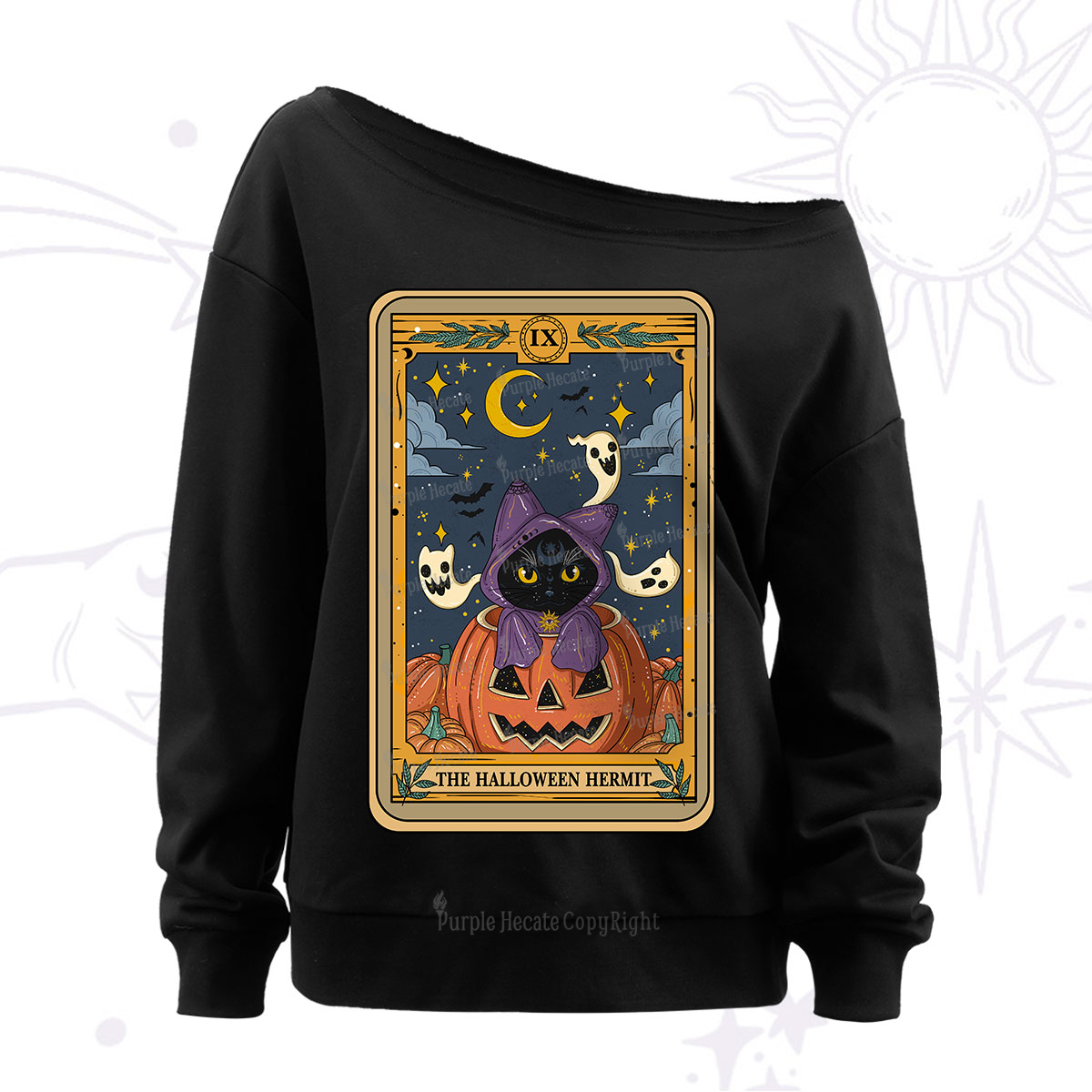 Purplehecate The Halloween Hermit Tarot Off The Shoulder Sweatshirt