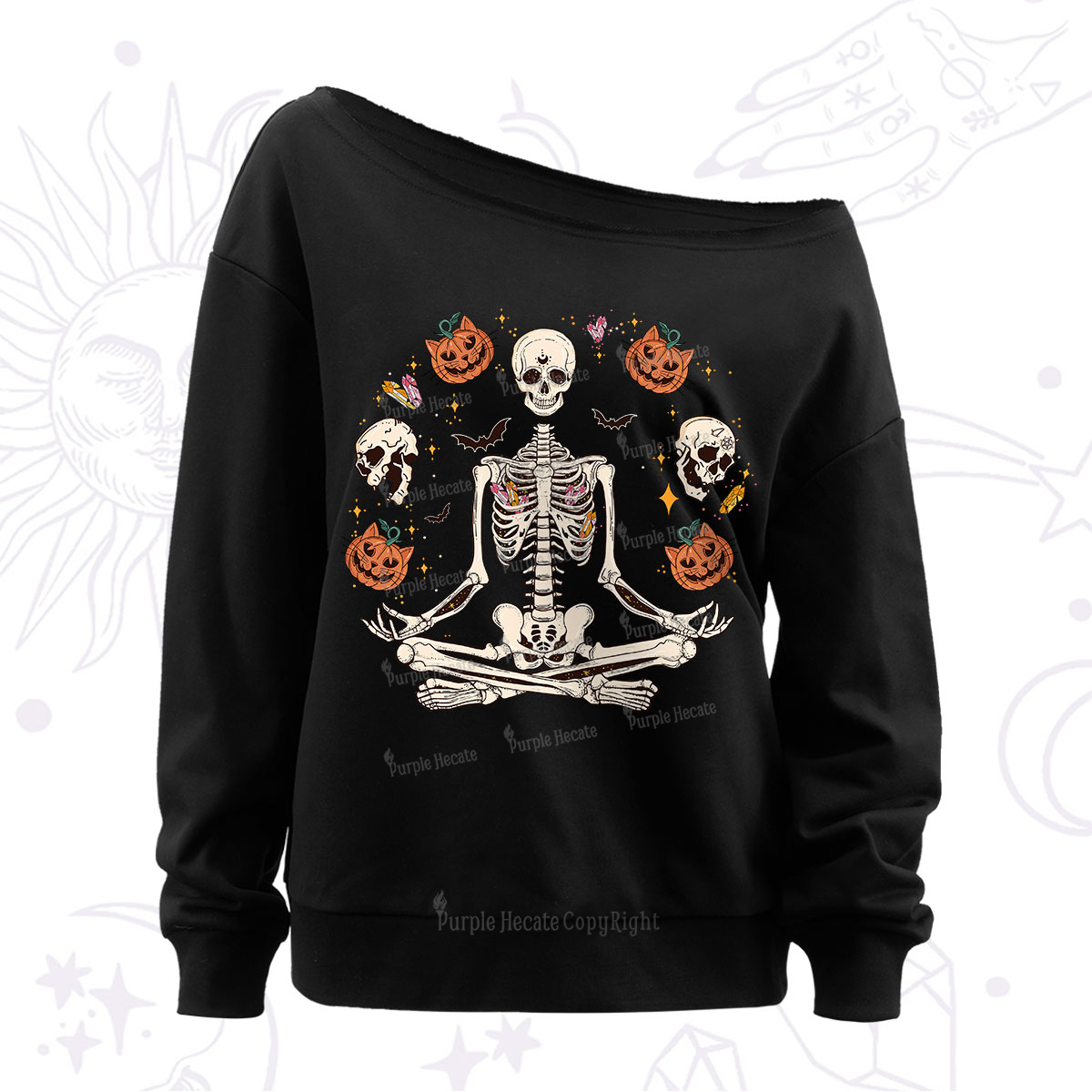 Purplehecate Funny Skeleton Halloween Off The Shoulder Sweatshirt