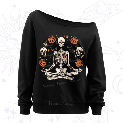 Purplehecate Funny Skeleton Halloween Off The Shoulder Sweatshirt