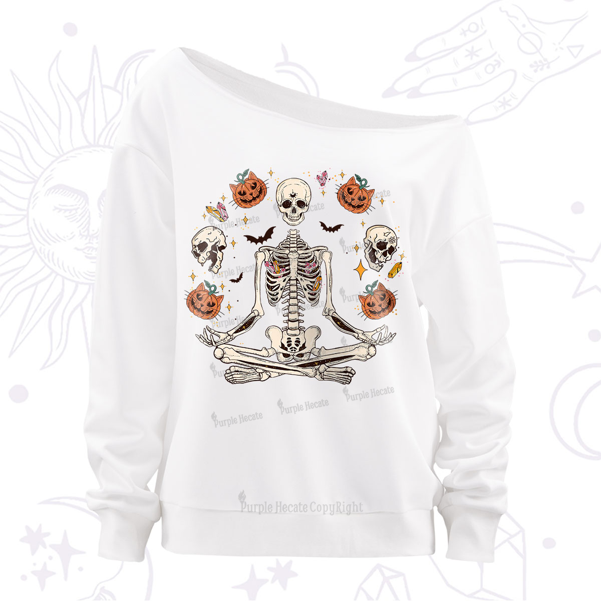 Purplehecate Funny Skeleton Halloween Off The Shoulder Sweatshirt