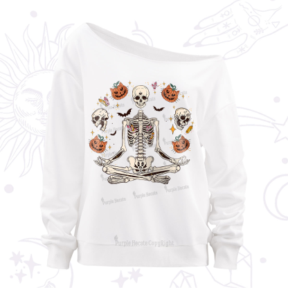 Purplehecate Funny Skeleton Halloween Off The Shoulder Sweatshirt