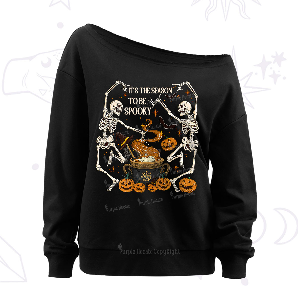 Purplehecate Halloween It's the Season to be Spooky Off The Shoulder Sweatshirt