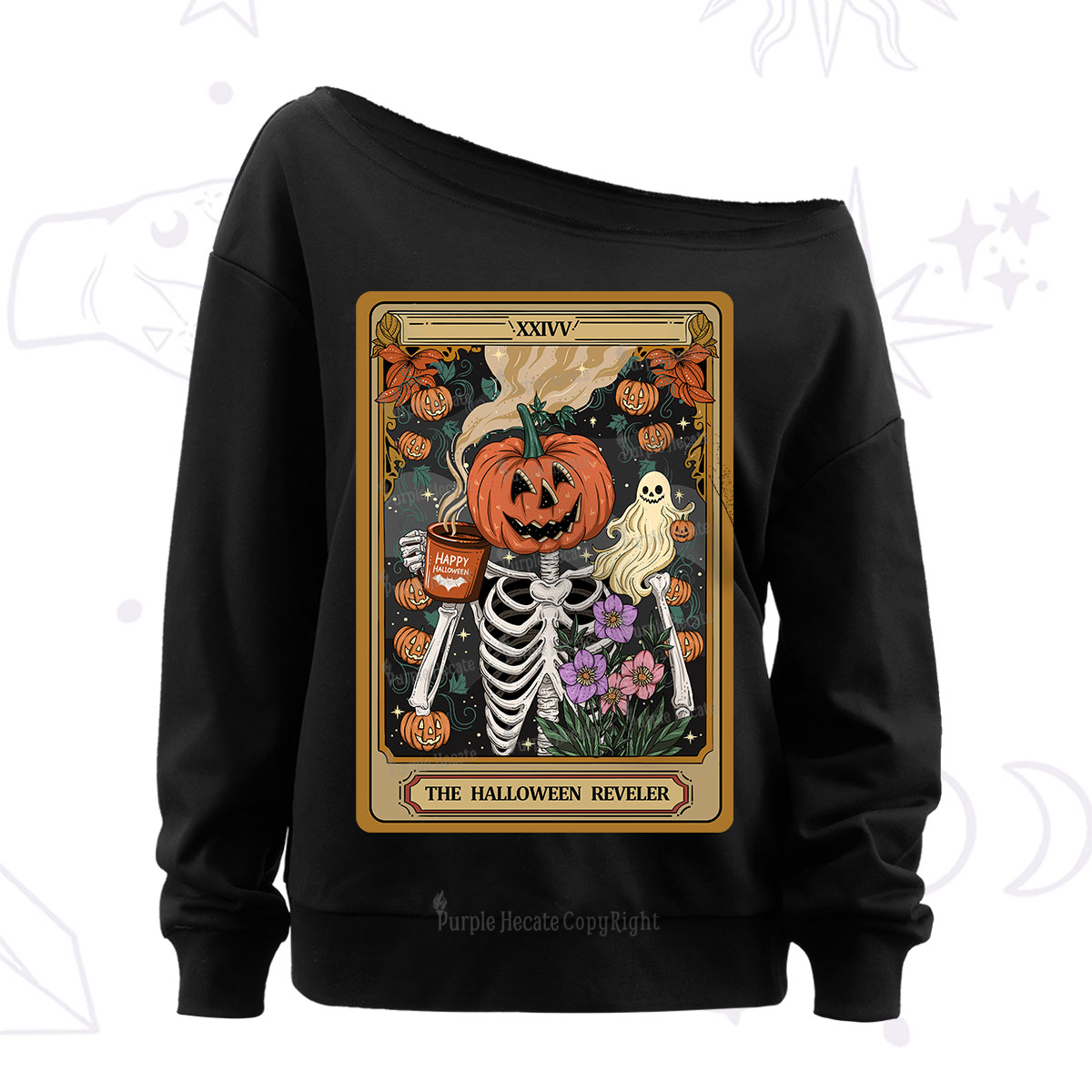 Purplehecate The Halloween Reveler Tarot Off The Shoulder Sweatshirt