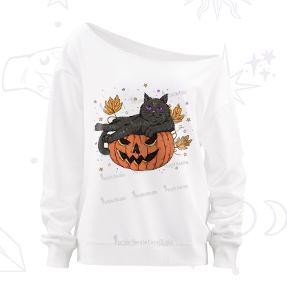 Purplehecate Pumpkin Throne of the Witch Cat Off The Shoulder Sweatshirt