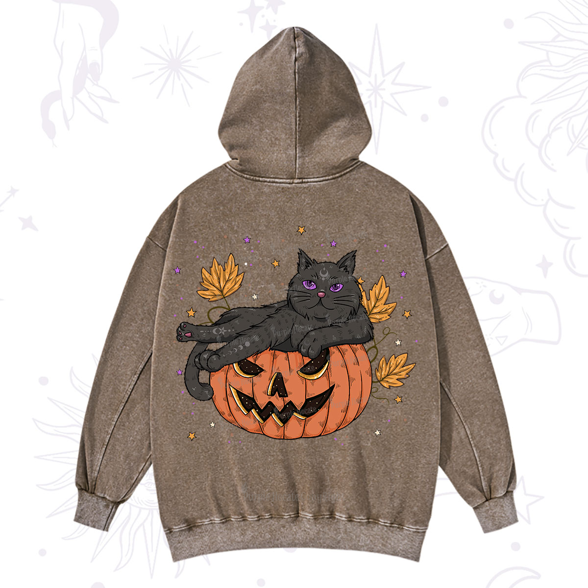 Purplehecate Pumpkin Throne of the Witch Cat Washed Hoodie
