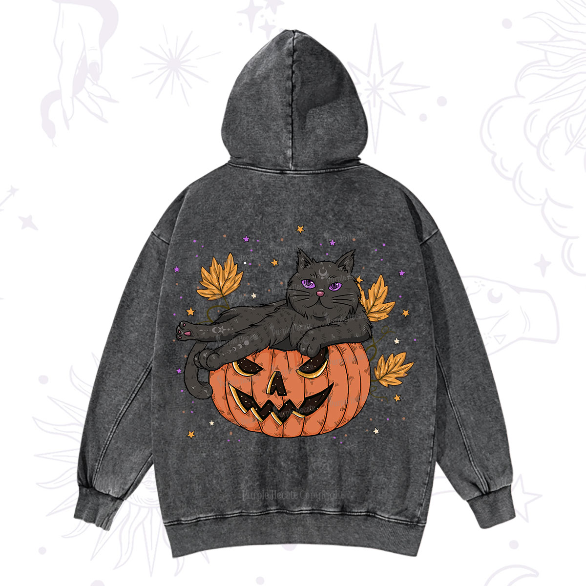 Purplehecate Pumpkin Throne of the Witch Cat Washed Hoodie