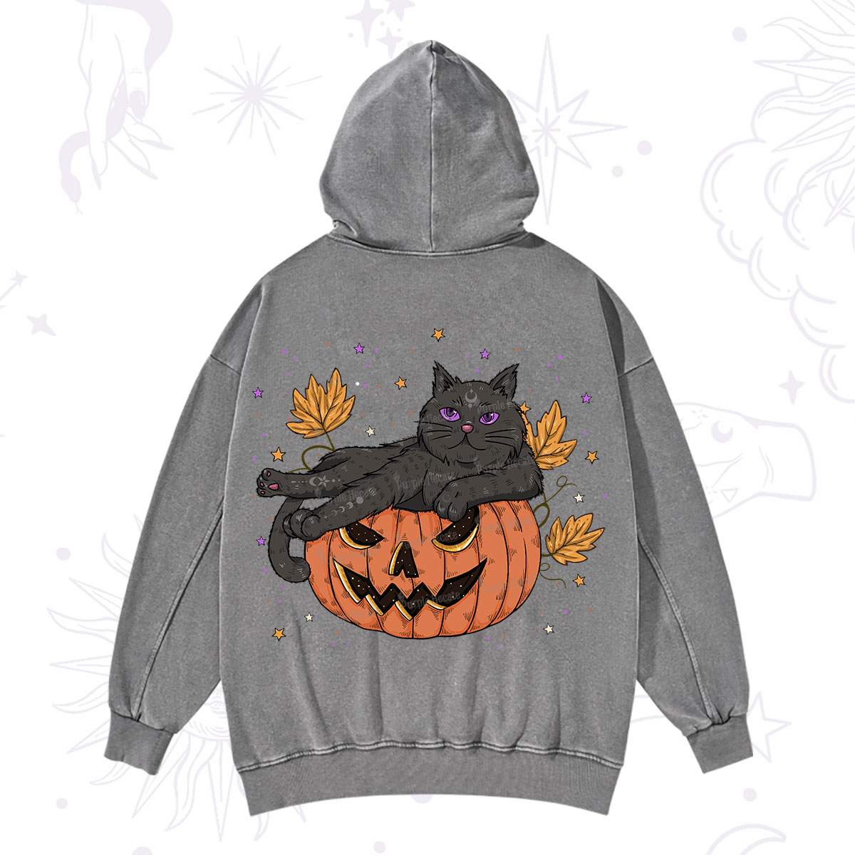 Purplehecate Pumpkin Throne of the Witch Cat Washed Hoodie