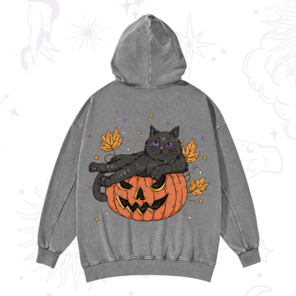 Purplehecate Pumpkin Throne of the Witch Cat Washed Hoodie
