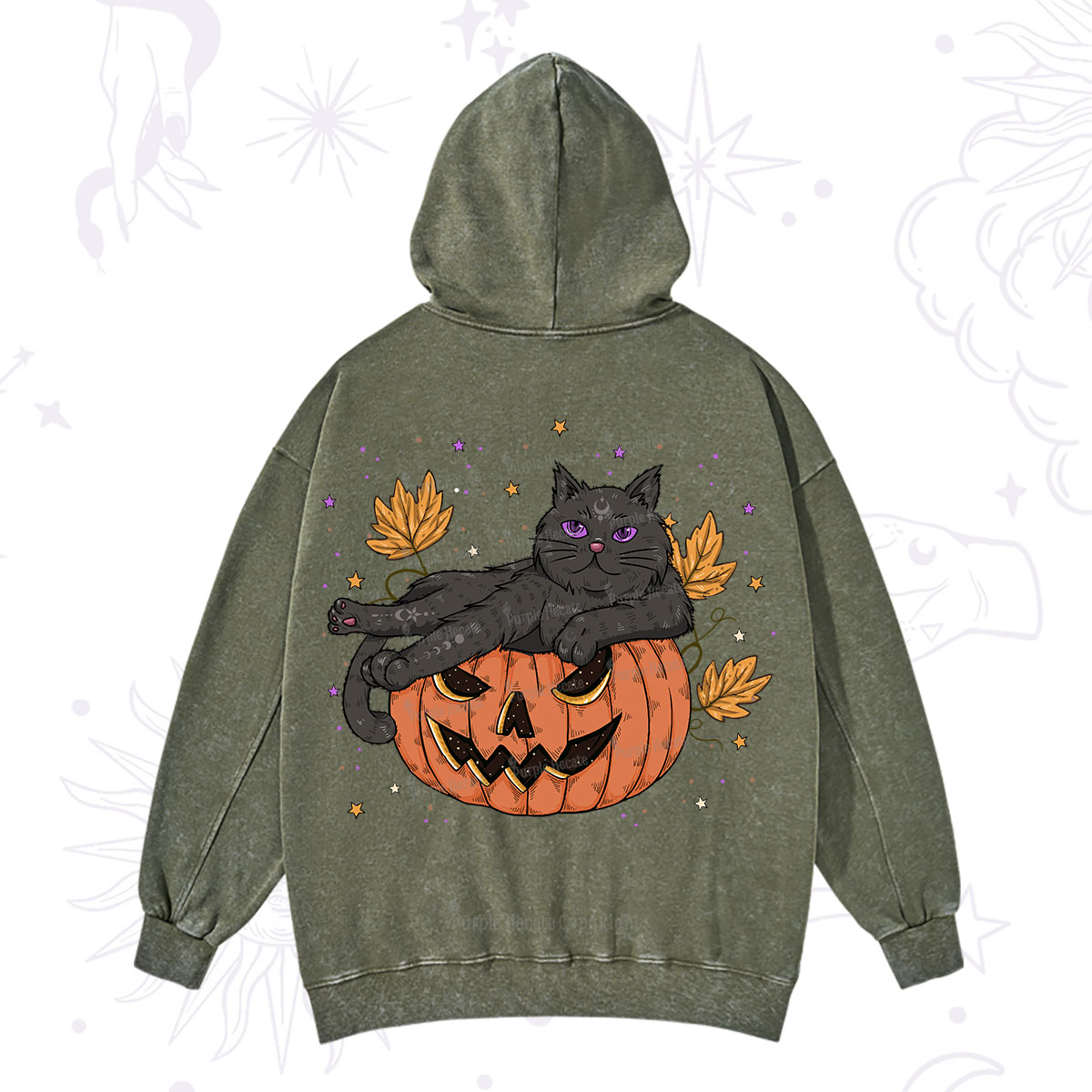 Purplehecate Pumpkin Throne of the Witch Cat Washed Hoodie