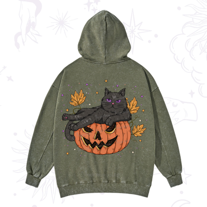 Purplehecate Pumpkin Throne of the Witch Cat Washed Hoodie