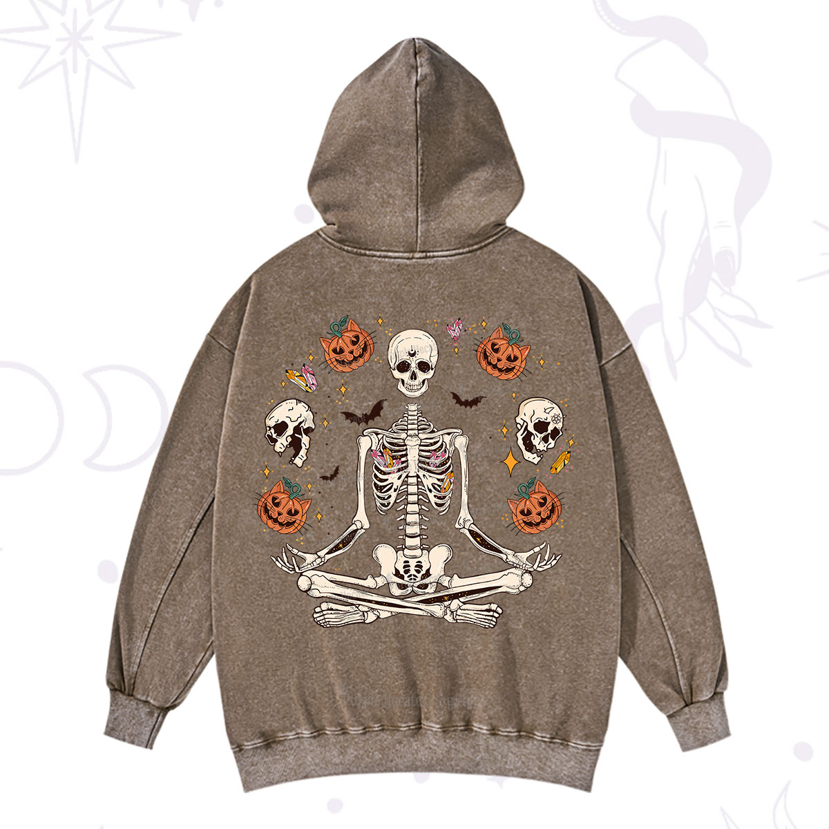 Purplehecate Funny Skeleton Halloween Washed Hoodie