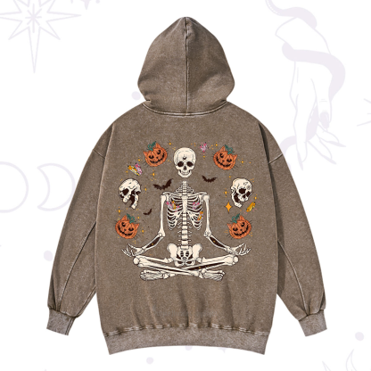 Purplehecate Funny Skeleton Halloween Washed Hoodie