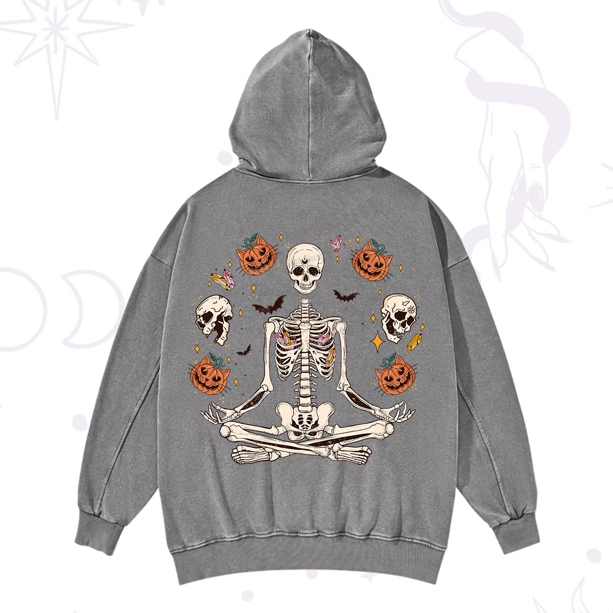 Purplehecate Funny Skeleton Halloween Washed Hoodie
