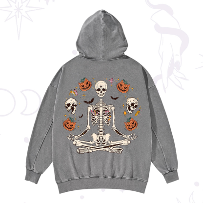 Purplehecate Funny Skeleton Halloween Washed Hoodie