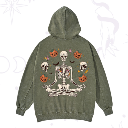 Purplehecate Funny Skeleton Halloween Washed Hoodie