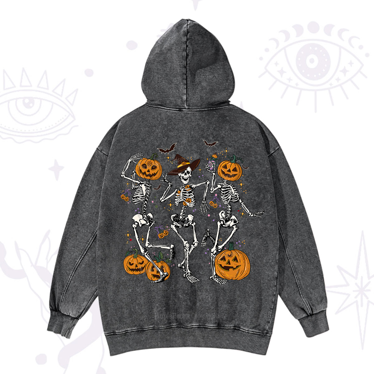 Purplehecate Pumpkin Head Skeleton Dance Halloween Washed Hoodie