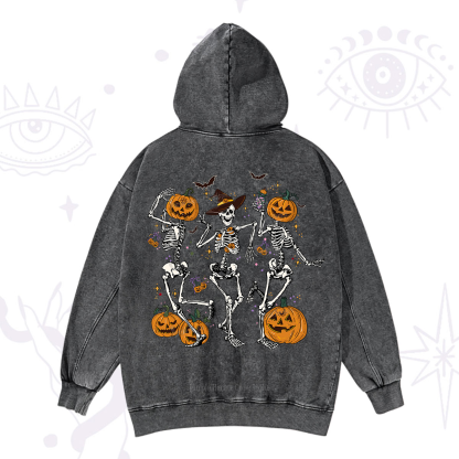 Purplehecate Pumpkin Head Skeleton Dance Halloween Washed Hoodie