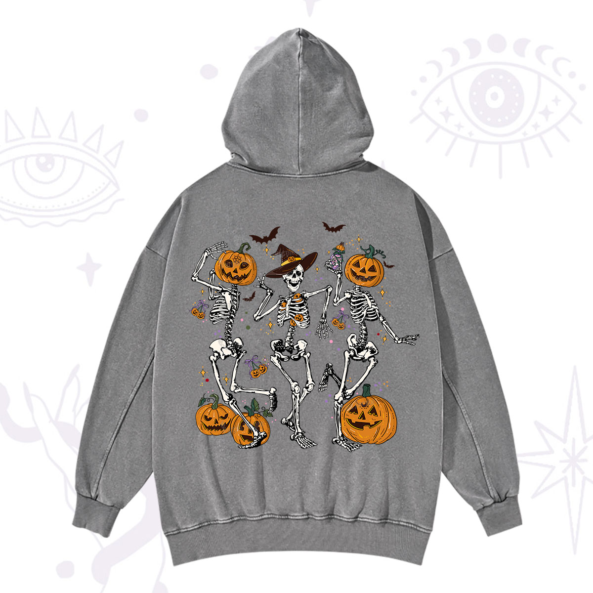 Purplehecate Pumpkin Head Skeleton Dance Halloween Washed Hoodie