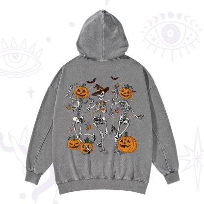 Purplehecate Pumpkin Head Skeleton Dance Halloween Washed Hoodie