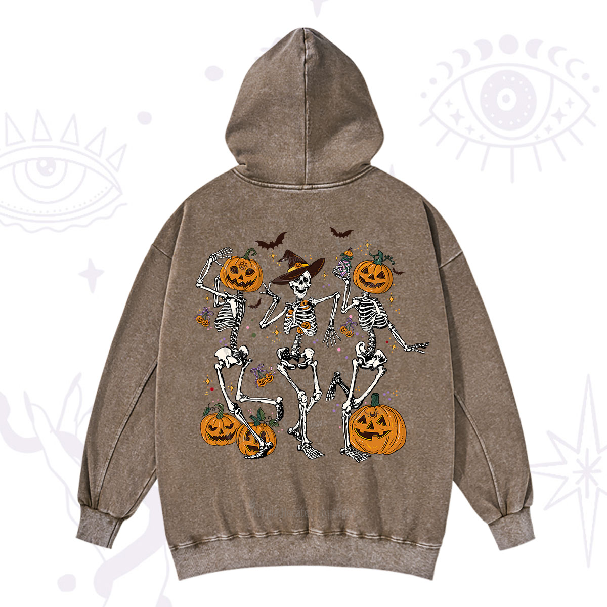 Purplehecate Pumpkin Head Skeleton Dance Halloween Washed Hoodie