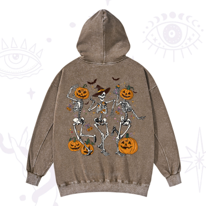 Purplehecate Pumpkin Head Skeleton Dance Halloween Washed Hoodie