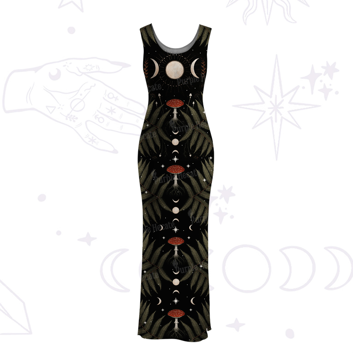 Purplehecate Moonlit Mushroom Gown Maxi Tank Beachwear Dress