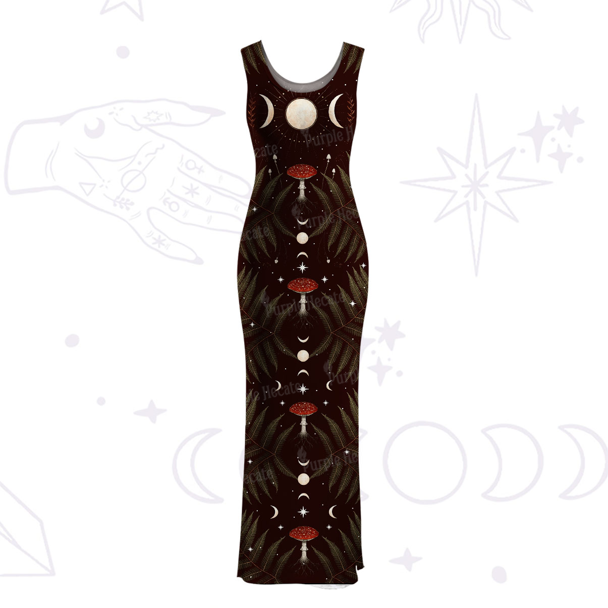 Purplehecate Moonlit Mushroom Gown Maxi Tank Beachwear Dress