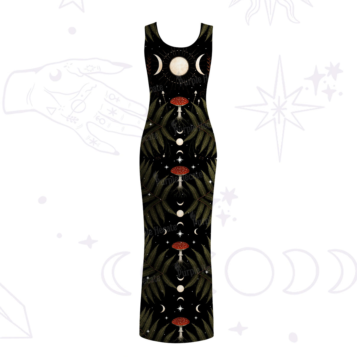 Purplehecate Moonlit Mushroom Gown Maxi Tank Beachwear Dress