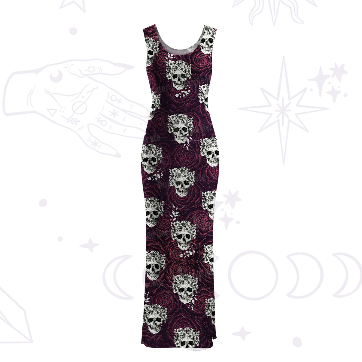 Purplehecate Rose Skull Maxi Tank Beachwear Dress