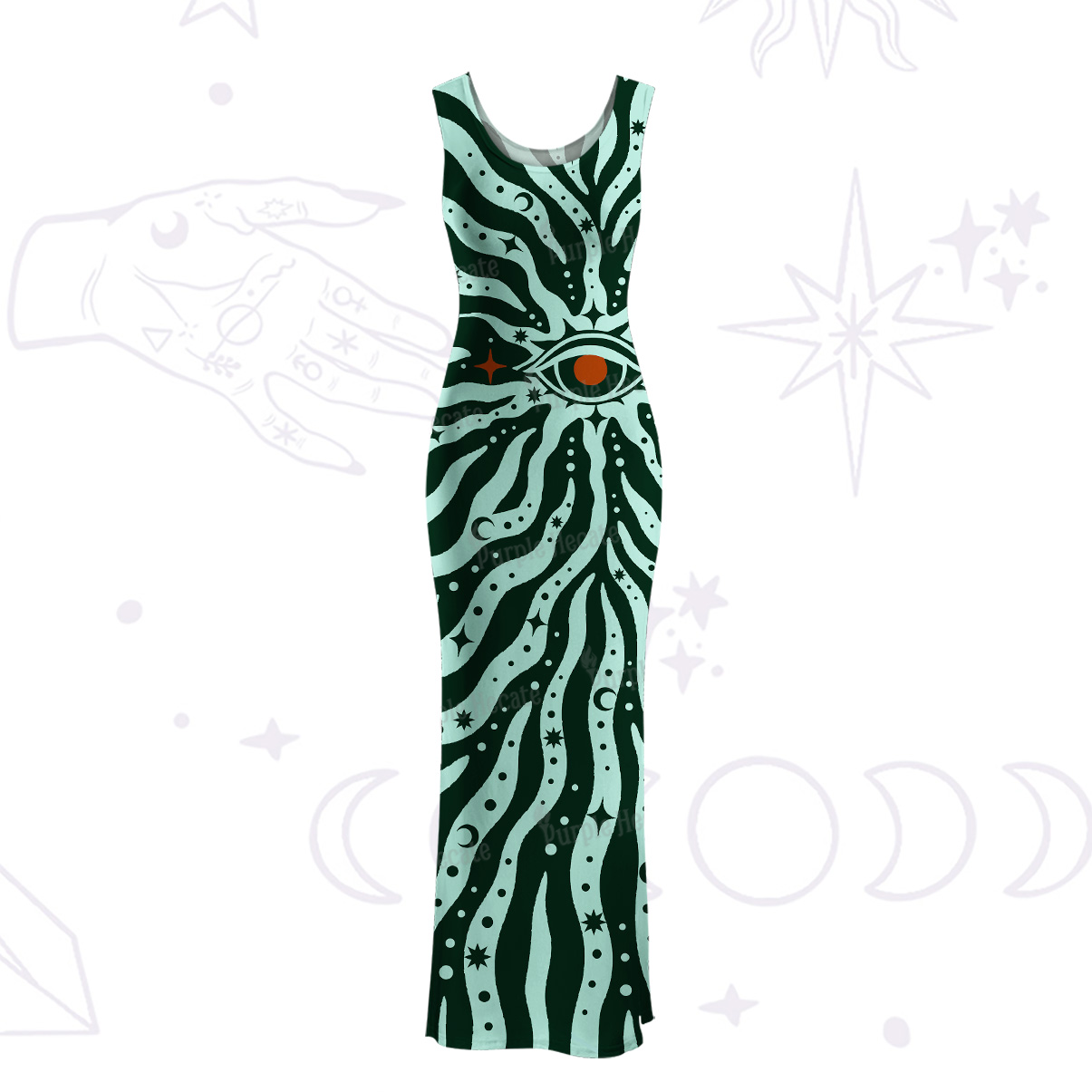 Purplehecate Green Vision Illusion Maxi Tank Beachwear Dress