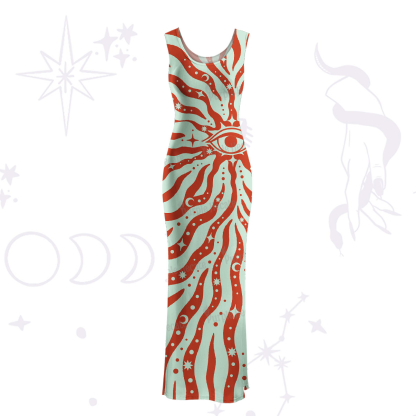 Purplehecate Green Vision Illusion Maxi Tank Beachwear Dress