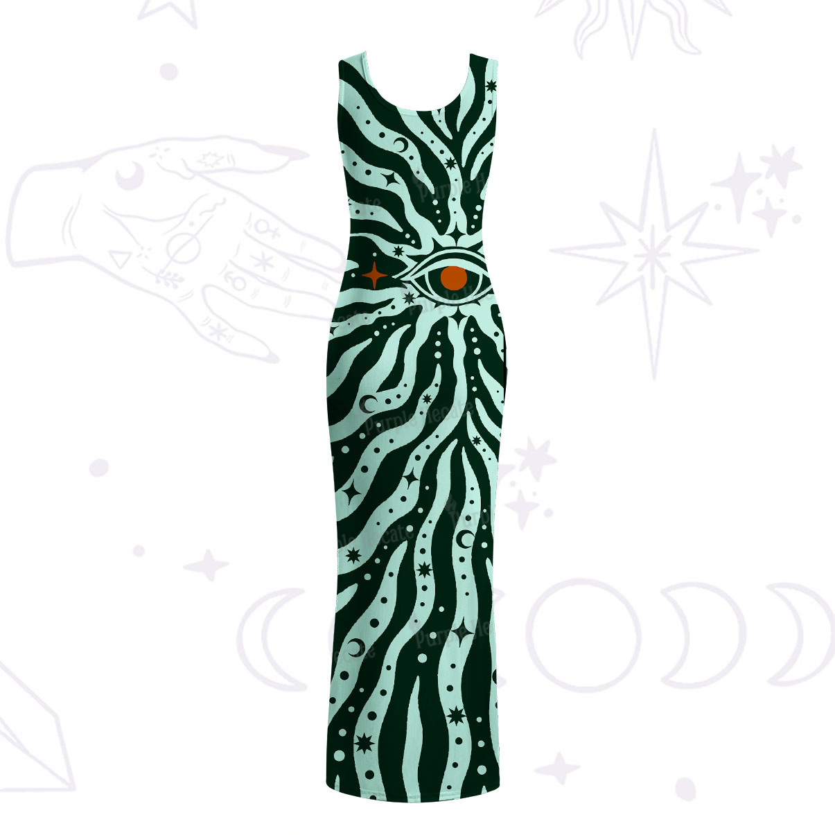 Purplehecate Green Vision Illusion Maxi Tank Beachwear Dress