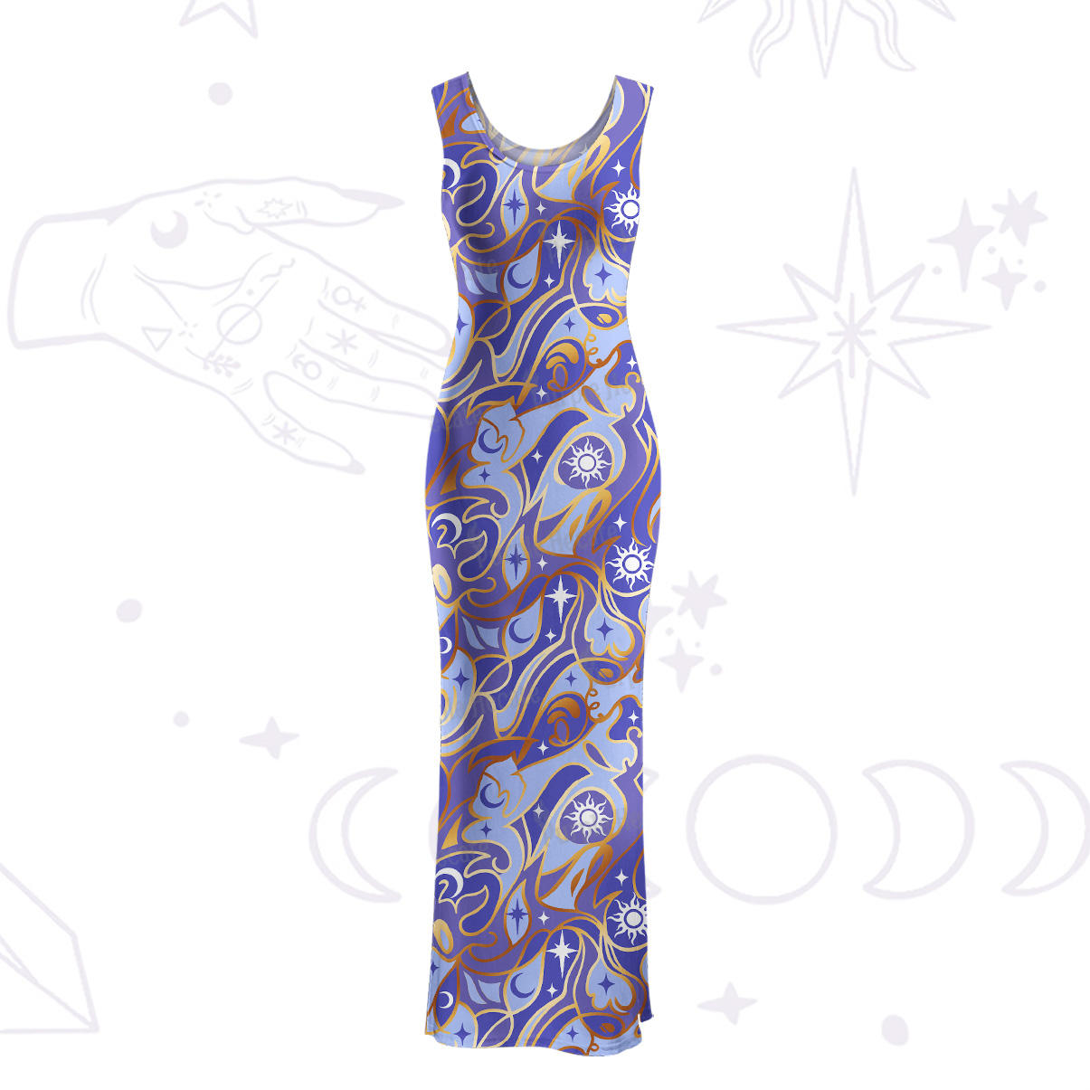 Purplehecate Divination Night Print Maxi Tank Beachwear Dress