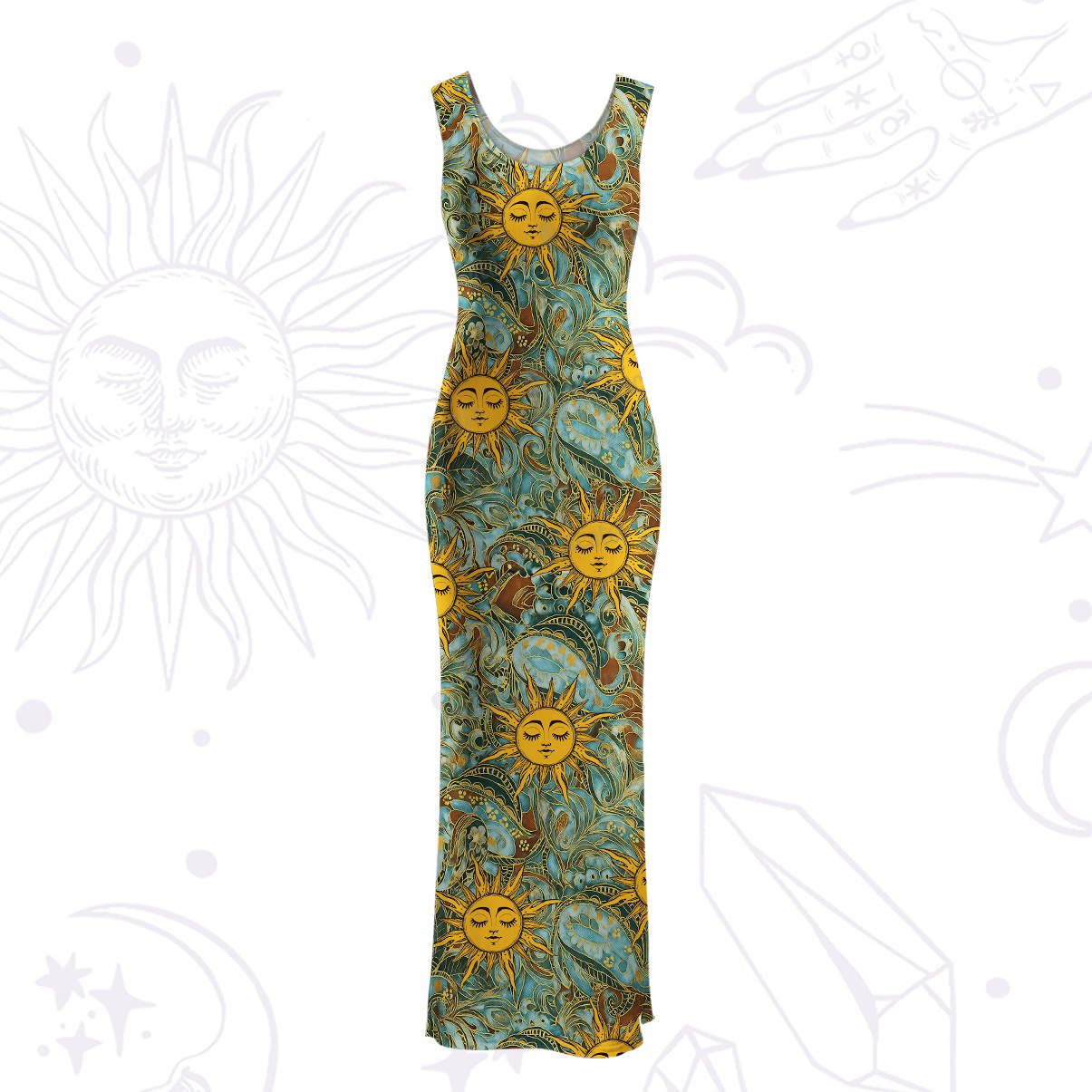 Purplehecate Golden Sun Wheel Maxi Tank Beachwear Dress
