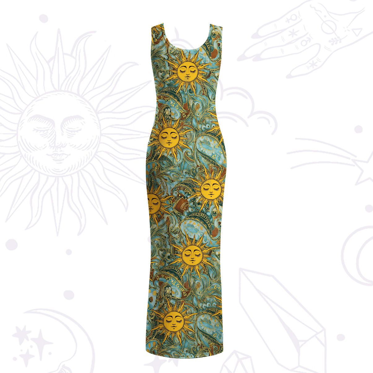 Purplehecate Golden Sun Wheel Maxi Tank Beachwear Dress