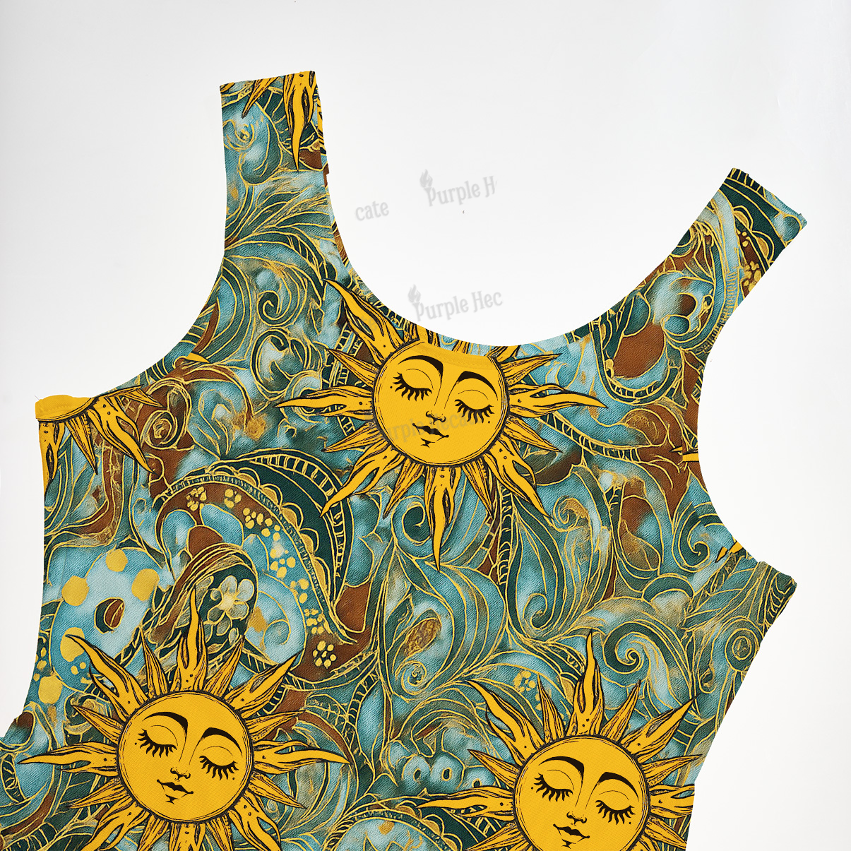 Purplehecate Golden Sun Wheel Maxi Tank Beachwear Dress
