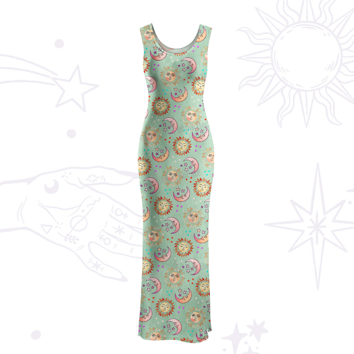 Purplehecate Dancing Suns and Lunar Dreams  Maxi Tank Beachwear Dress