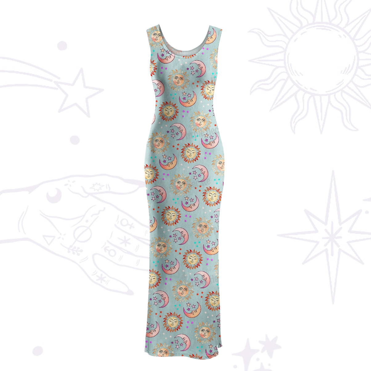 Purplehecate Dancing Suns and Lunar Dreams  Maxi Tank Beachwear Dress