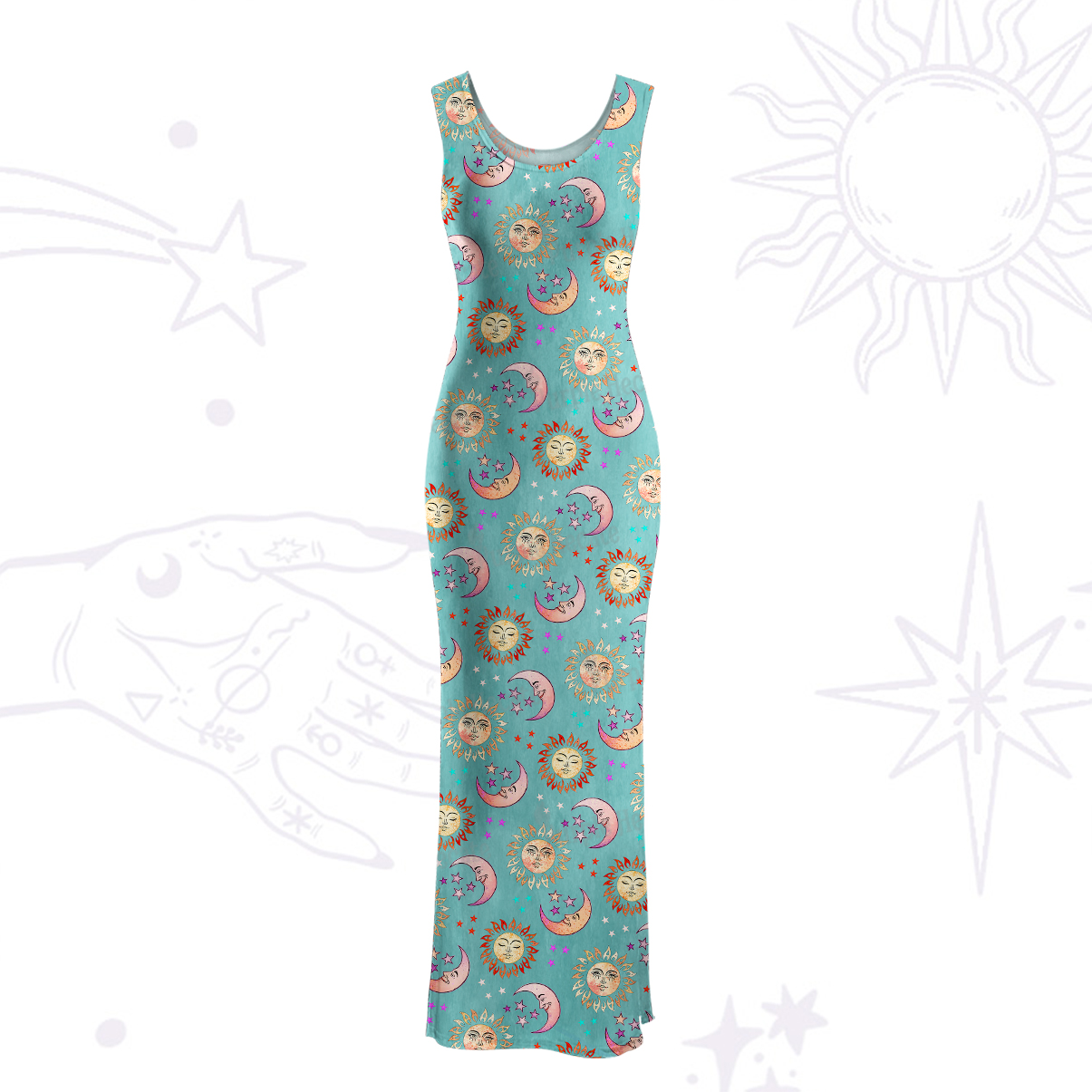Purplehecate Dancing Suns and Lunar Dreams  Maxi Tank Beachwear Dress