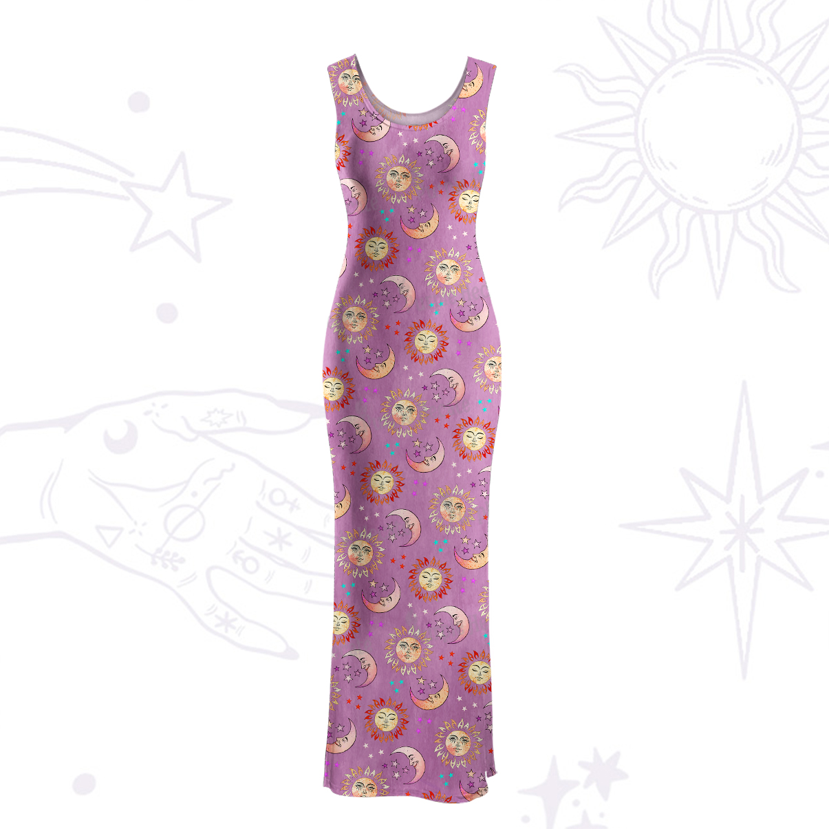 Purplehecate Dancing Suns and Lunar Dreams  Maxi Tank Beachwear Dress