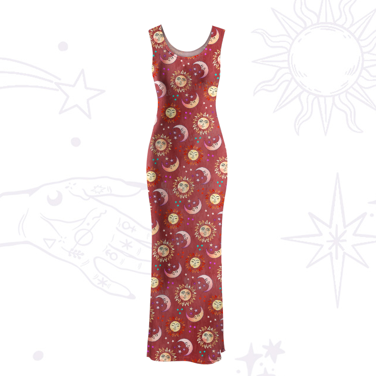 Purplehecate Dancing Suns and Lunar Dreams  Maxi Tank Beachwear Dress