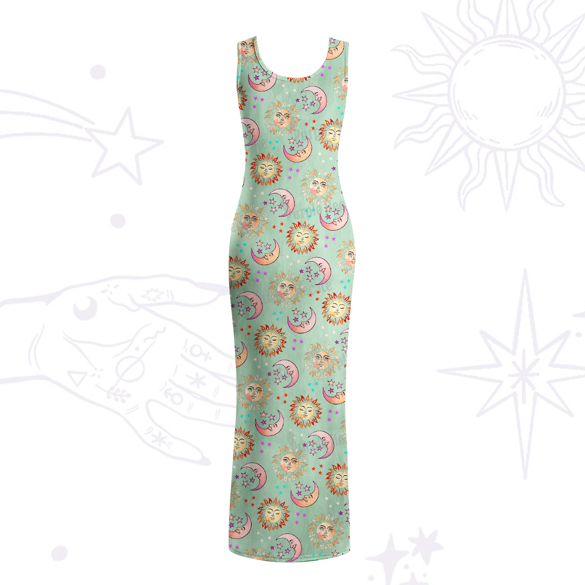 Purplehecate Dancing Suns and Lunar Dreams  Maxi Tank Beachwear Dress