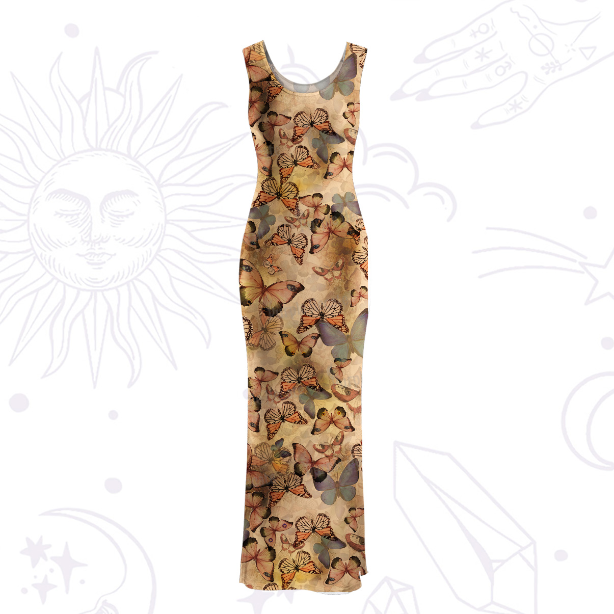 Purplehecate Monarch Butterfly Print Maxi Tank Beachwear Dress